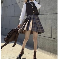 春日制服部 jk制服 檀野中 棕色格裙 42cm