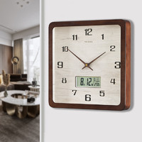 TIMESS钟表挂钟方形木质免打孔挂墙静音简约个性客厅家用时尚挂表 20英寸以上 长方形双日历