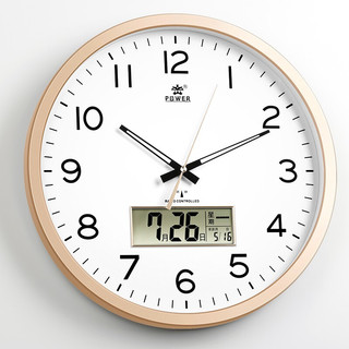 POWER 霸王 挂钟 客厅家用钟表时尚简约北欧时钟万年历质感现代智能自动对时挂表电波钟 PRC24006A单屏日历金
