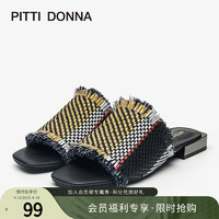 PITTI DONNA 春夏拼接编织休闲低跟女鞋拖鞋网红一字拖 9M15204