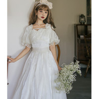 青LO lolita洛丽塔 狂恋苦艾OP 优雅连衣裙 白色