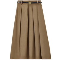 Sentubila 尚都比拉 2022春季新款立体垂感高腰压褶A字大摆半身裙女 深卡其色 L