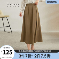 尚都比拉2022春季新款立体垂感高腰压褶A字大摆半身裙女 深卡其色 M 深卡其色 XL