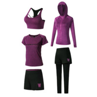 玉儿恋 瑜伽服套装 Y0GA0080 玫红 L 五件套