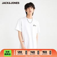 JackJones杰克琼斯outlets春季男士休闲时尚酷胶印宽松纯棉短袖 190/108A/XXL A48白色