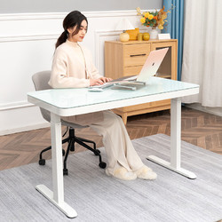 Loctek 乐歌 电动升降智能电脑桌家用简约镜面升降站立办公书桌学习桌IE4 iE4白+天青白玻璃