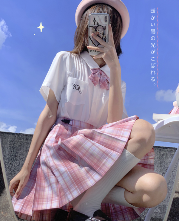 御茶家 白桃 jk制服 粉色格裙 现货42cm