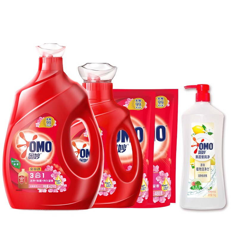 omo 奥妙 奥妙全自动系列 洗衣液套装 4.2kg 1kg 480g*2袋 1.
