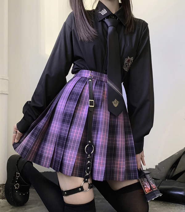 车厘子 JK制服 涩谷辣妹 黑紫色格裙 43cm