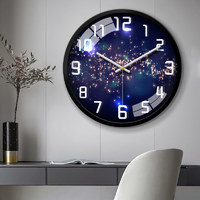 夜光挂钟2021新款客厅家用石英钟表简约时尚静音挂墙卧室电波时钟 12英寸（直径30.5厘米） 星系