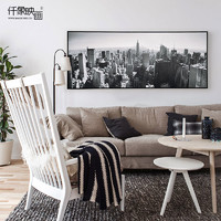 仟象映画 黑白客厅装饰画  曼哈顿全景 150×60cm 现代建筑沙发背景墙挂画