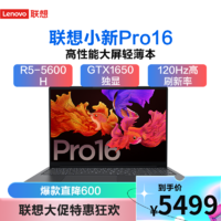 Lenovo 联想 小新Pro16 2021款 五代锐龙版 16英寸 轻薄本 灰色 (锐龙R5-5600H、GTX 1650 4G、16GB、512GB SSD、2.5K、IPS、120Hz)