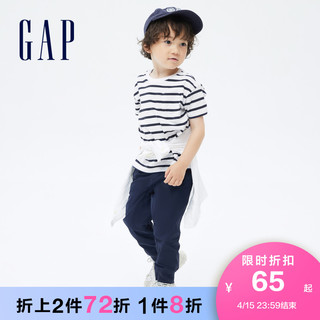 Gap男幼童纯棉短袖T恤755301 2022夏季新款童装上衣 蓝白条纹 110cm(4岁)尺寸偏小 建议选大一码