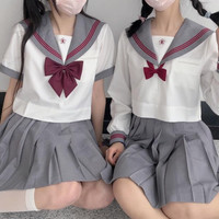 春日制服部 榴川女子 jk制服 灰领红刺绣水手服 夏服