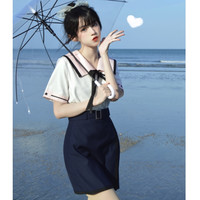 仲春二四 轻音女高 夏季套装 粉色领上衣