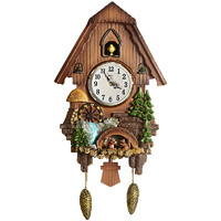 汉时（Hense)创意布谷鸟挂钟欧式复古客厅时钟咕咕钟HP33 棕色罗马 棕色阿拉伯