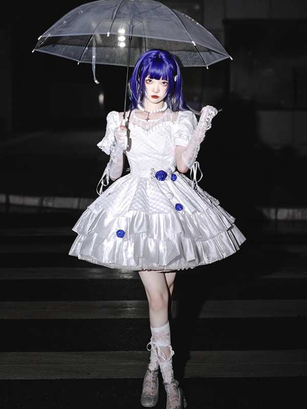 withpuji噗叽lolita洛丽塔银河瑰迹op哥特风连衣裙白色