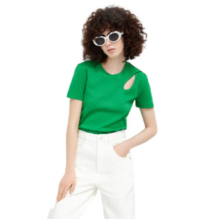MO&Co. 摩安珂 女士圆领短袖T恤 MBB2TEET16 鲜绿色 XL