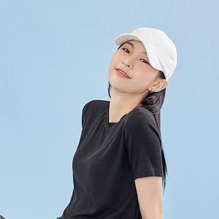 HSTYLE 韩都衣舍 H黑科技系列 女士圆领短袖T恤 LU9621 短款 黑色 XL