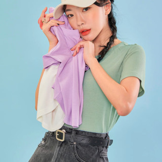 HSTYLE 韩都衣舍 H黑科技系列 女士圆领短袖T恤 LU9621 常规款 绿色 L