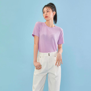 HSTYLE 韩都衣舍 H黑科技系列 女士圆领短袖T恤 LU9621 常规款 紫色 M