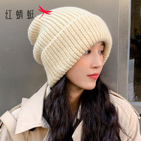 红蜻蜓 毛线帽子女秋冬季韩版百搭针织堆堆帽保暖加厚休闲时尚冷帽