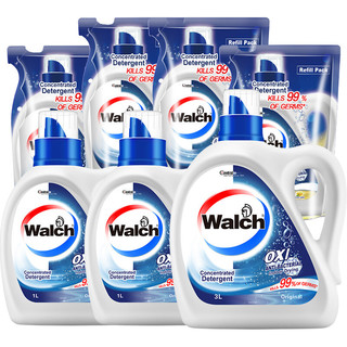 Walch 威露士 洗衣液la有氧洗组合装 除菌除螨 9斤装（松木3瓶+柠檬3袋）
