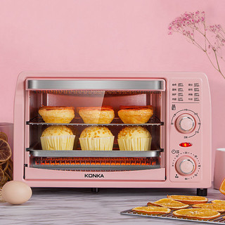 KONKA 康佳 电烤箱家用迷你小型烘焙多功能全自动双层小烤箱蛋糕13升迷你干果机 粉色官方标配