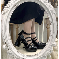 sheep puff 绵羊泡芙 Lolita洛丽塔 十字契约2.0 绑带高跟女鞋 黑色