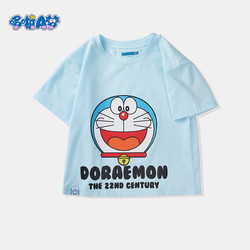 Doraemon 哆啦A梦 童装官方旗舰店短袖T恤男女中小童2022夏季新款甜美卡通小叮当猫动漫图案上衣可爱印花全棉多色打底衫