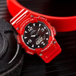 casio卡西欧手表男运动防水小红表男表红色手表男aqs810wc4a