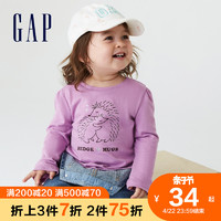 Gap 盖璞 女幼童纯棉卡通长袖T恤731839春季2022新款童装上衣