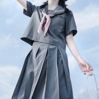樱花家族 JK制服 深灰三本 关西襟水手服 短袖基础款 42cm套装