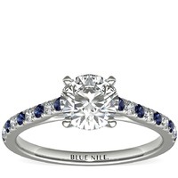 补贴购:Blue Nile 1.02克拉圆形切工钻石+Riviera 微密钉蓝宝石与钻石戒托