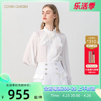 COVEN GARDEN/哥文花园2022年新款白色蕾丝小高领雪纺衬衫女