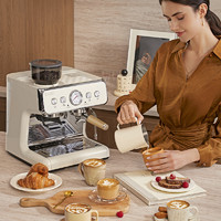 Barsetto 百胜图二代咖啡机 意式半自动 双加热双泵研磨一体机 现磨咖啡豆手动奶泡BAE02米白色