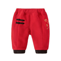 懿琪宝贝 B04KZ012 男童加绒中式休闲裤 红色 100cm