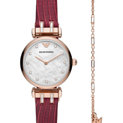 EMPORIO ARMANI 阿玛尼 手表 皮革表带圆形休闲时尚简约石英女士腕表 AR80052生日礼物 情人节礼物