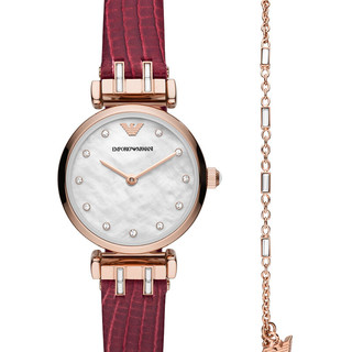 EMPORIO ARMANI 手表 皮革表带圆形休闲时尚简约石英女士腕表 AR80052生日礼物 情人节礼物