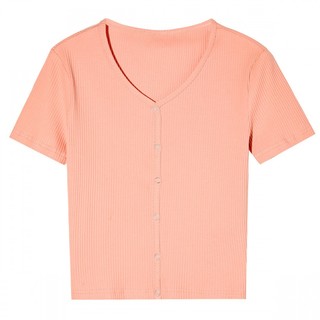 3COLOUR 三彩 女士V领短袖T恤 W372E4001Z20 粉红色 XL