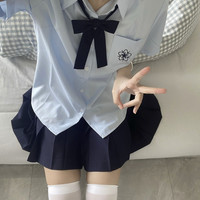 花千猪 JK原创 樱木北 短袖刺绣衬衣 蓝色