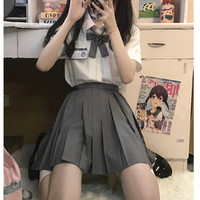 花千猪 JK制服 20褶纯色裙 基础款半身裙 灰色