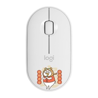 logitech 罗技 Pebble 小刘鸭联名款 2.4G蓝牙 优联 双模无线鼠标 1000DPI 财源广进 白色