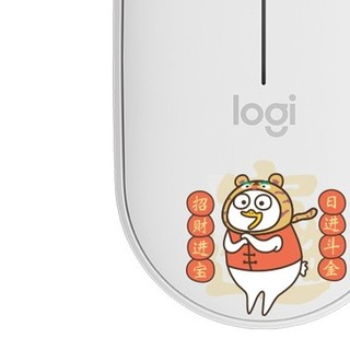 logitech 罗技 Pebble 小刘鸭联名款 2.4G蓝牙 优联 双模无线鼠标 1000DPI 财源广进 白色