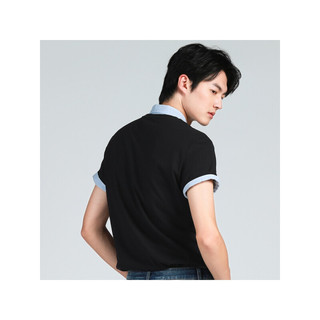 JEANSWEST 真维斯 男装 夏季新款 平纹布净色圆领短袖T恤JW 黑色2010 S
