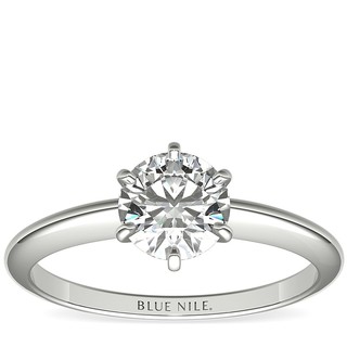 补贴购：Blue Nile 0.93克拉圆形切工钻石+经典六爪单石戒托