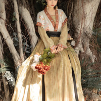 檀香阁 雾碟 唐制汉服 褙子半袖齐腰套装 春夏女装