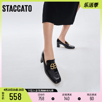 STACCATO 思加图 新款奶油鞋方头乐福鞋粗跟休闲单鞋女皮鞋EBW03CA1