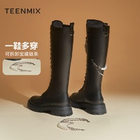 TEENMIX 天美意 复古骑士靴2021冬新百搭女皮靴长靴商场同款