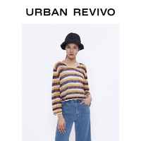 URBAN REVIVO UR春秋女装休闲落肩袖V领条纹针织衫WH13S9BE2000